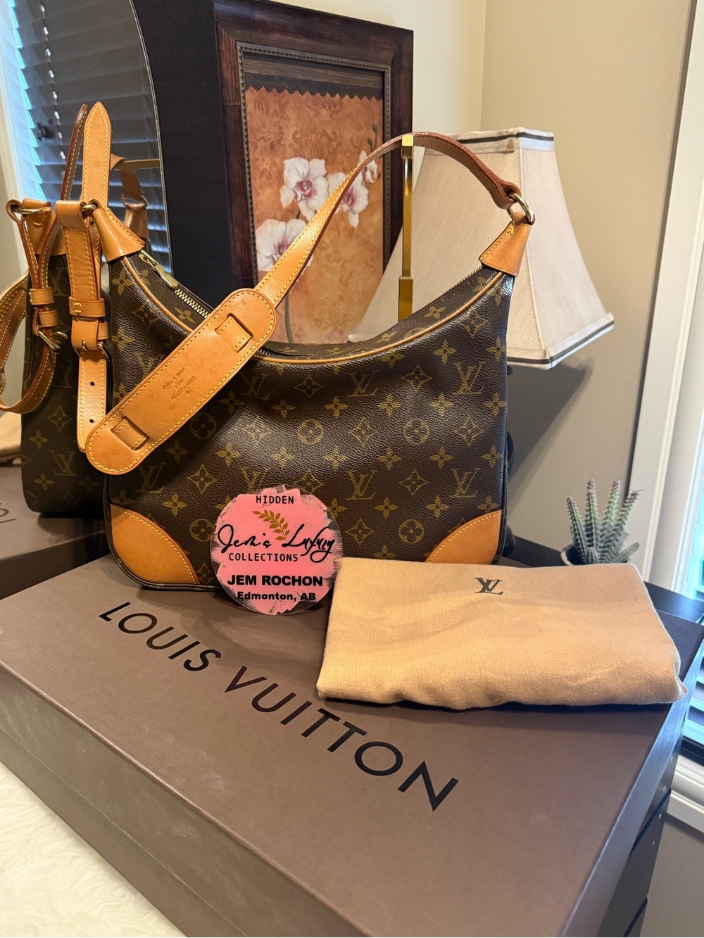Louis Vuitton Monogram Canvas Hobo Shoulder Bag with Tan Trim